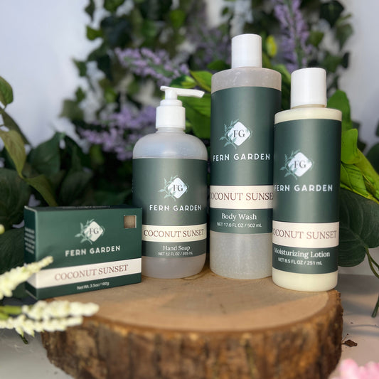 Coconut Sunset natural handmade soap gift set with tropical aromatherapy products