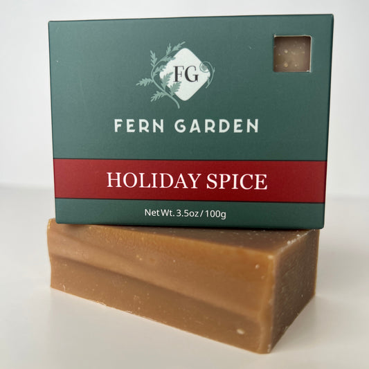 Holiday Spice natural handmade bar soap with eucalyptus pine cinnamon and clove scent
