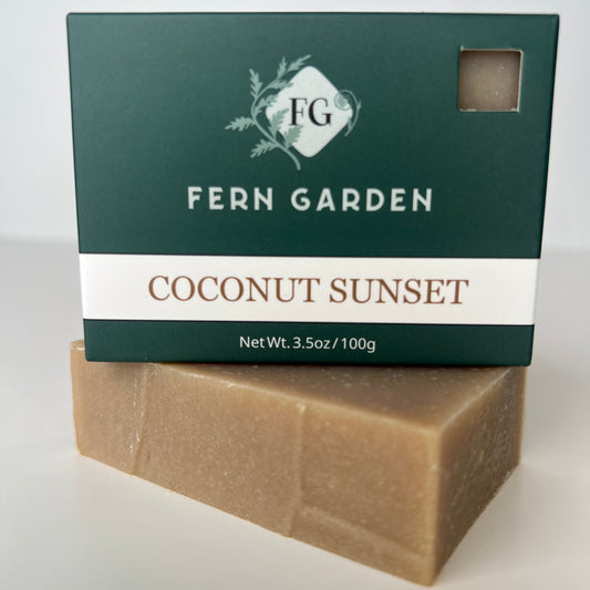 Coconut Sunset natural handmade bar soap with tropical mandarin and tiare scent